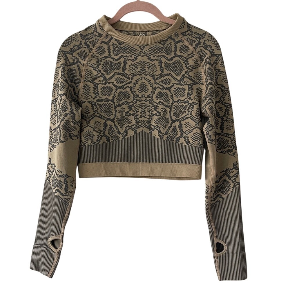 Maxxim‎ Snake Print Seamless Long Sleeve Crop Athletic Top Large